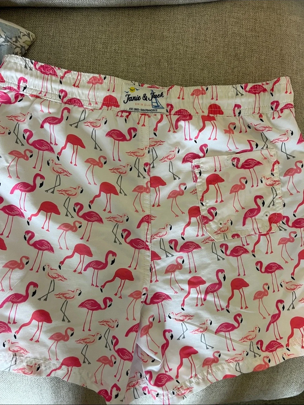 Janie and Jack Boys Pink Flamingo Print Swim Shorts